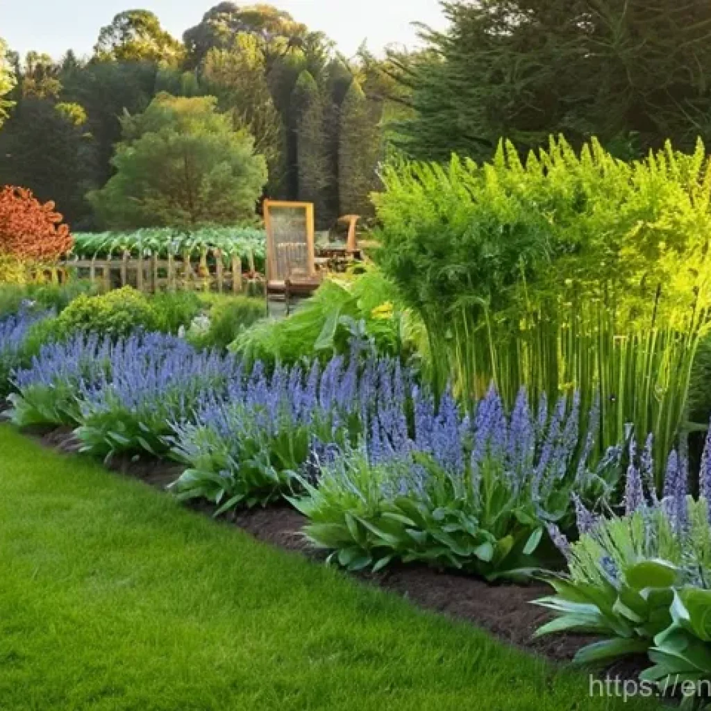 다년생 식용 정원에서의 기후 변화 대응 방안 - **Prompt:** A tranquil and abundant perennial garden in late morning sunlight. An adult, casually dr...