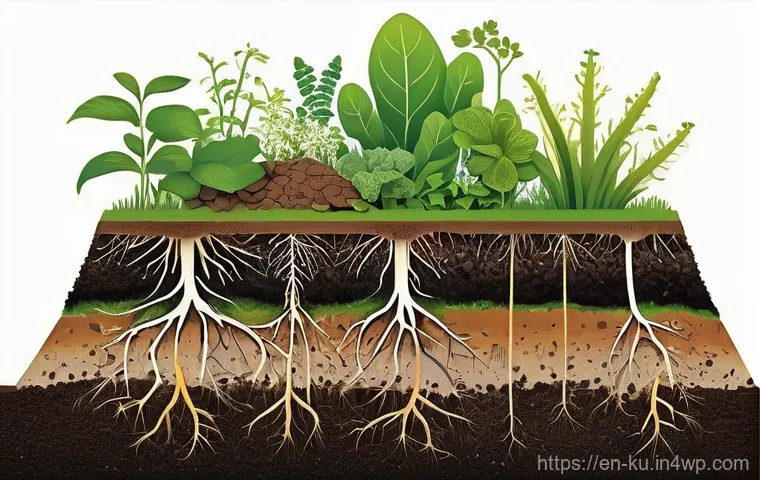 정원에서 다년생 식물 관리의 과학적 접근 - **Prompt:** A vibrant, detailed cross-section of healthy garden soil, revealing a thriving undergrou...