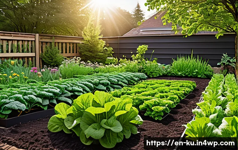 다년생 식용 식물의 영양 관리 방법 - A vibrant garden scene featuring a variety of perennial edible plants including leafy greens like ka...