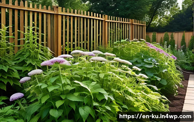 다년생 식용 정원의 공간 활용 극대화 방법 - A vibrant, multi-layered perennial garden showcasing vertical growing techniques: a sturdy wooden tr...
