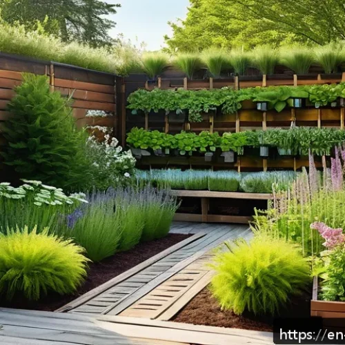 Home 30 정원 공간에 맞는 다년생 식용 식물 배치 방법 - A sunlit perennial garden scene showcasing a vertical gardening setup with climbing berry bushes tra...