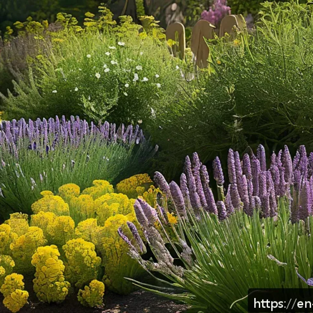 정원에서 다년생 식용 식물의 환경적 가치 - A vibrant garden scene showcasing a diverse perennial edible garden in early spring, featuring deep-...
