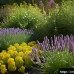 Home 23 정원에서 다년생 식용 식물의 환경적 가치 - A vibrant garden scene showcasing a diverse perennial edible garden in early spring, featuring deep-...