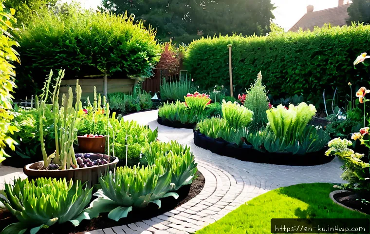 다년생 식용 정원 설계의 성공 사례 분석 - Photorealistic successful perennial edible garden in a suburban backyard, organized raised beds and ...